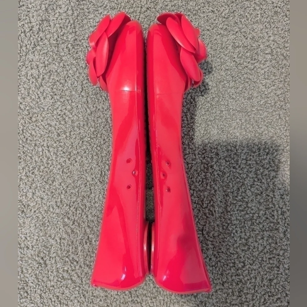 Kate Spade Red Floral Rose Jelly Ballerina Flats Size 6 Dainty Romantic Designer